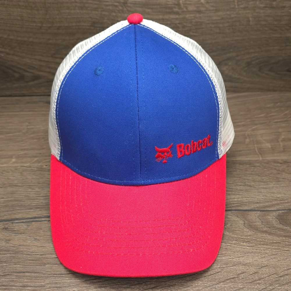 Bobcat Hat Cap Mens Snap Back Blue Red White Mesh Trucker Equipment Workwear